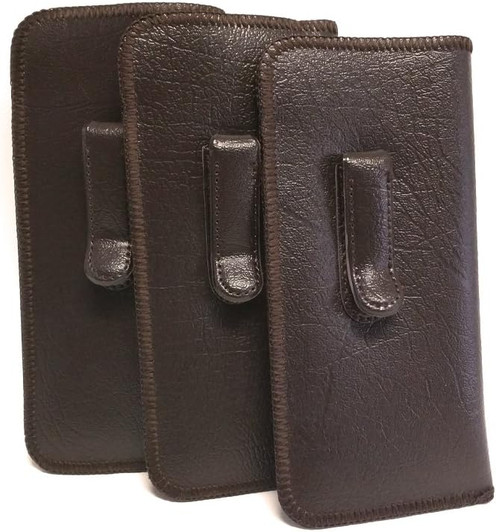 Image 3 of Wholesale Bulk Lot Calabria Soft Slip-In Glasses Case w/Pocket Belt Metal Clip Brown for Men/Women Syn. Leather Felt Lining 6.5"x3"