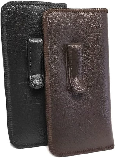 Image 4 of Wholesale Bulk Lot Calabria Soft Slip-In Glasses Case w/Pocket Belt Metal Clip Brown for Men/Women Syn. Leather Felt Lining 6.5"x3"