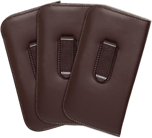 Image 4 of Wholesale Bulk Lot of Mens Soft Slip-in Eyeglass Case w/Plastic Clip Medium Syn.Leather Brown 6"x 3.25