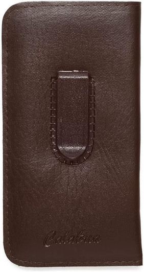 Image 1 of Wholesale Bulk Lot of Calabria Soft PU Leather Felt Case w/Plastic Pocket Clip Brown Men Women Slim Eyeglass Pouch Slip-In Sunglass