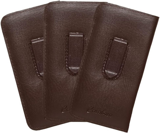 Image 4 of Wholesale Bulk Lot of Calabria Soft PU Leather Felt Case w/Plastic Pocket Clip Brown Men Women Slim Eyeglass Pouch Slip-In Sunglass