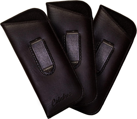 Image 4 of Wholesale Bulk Lot Calabria Slip-In Case w/Plastic Pocket Clip Faux Leather Felt Black Men Women Eyeglass Pouch Sunglasses Holder