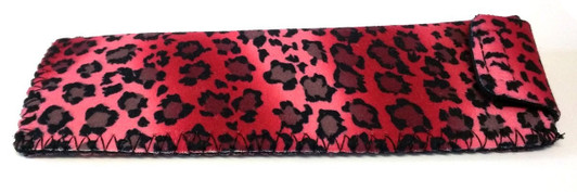Image 1 of Wholesale Bulk Lot Calabria Leopard Animal Print Soft Slip-In Eyeglass Case Red Womens Cute Slim Pouch Sunglasses Bag Flap Closure