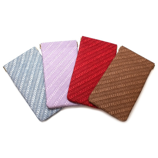 Image 5 of Wholesale Bulk Lot of Calabria Squeeze Top Eyeglass Case Soft Faux Leather Blue Women Braided Texture Pattern Holder Sunglass Pouch