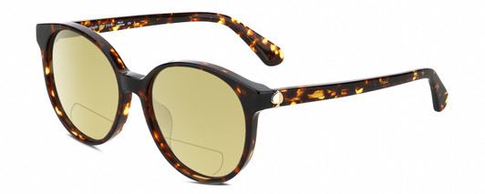 Profile View of Kate Spade ELIZA/F/S 086 Designer Polarized Reading Sunglasses with Custom Cut Powered Sun Flower Yellow Lenses in Dark Brown Tortoise Havana Amber Gold Ladies Round Full Rim Acetate 55 mm