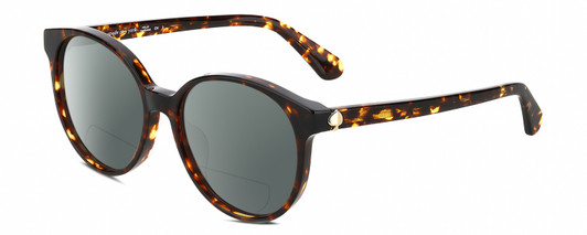 Profile View of Kate Spade ELIZA/F/S 086 Designer Polarized Reading Sunglasses with Custom Cut Powered Smoke Grey Lenses in Dark Brown Tortoise Havana Amber Gold Ladies Round Full Rim Acetate 55 mm
