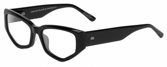 Profile View of SITO SHADES Diamond Designer Reading Eye Glasses in Gloss Black Unisex Rectangular Full Rim Acetate 55 mm