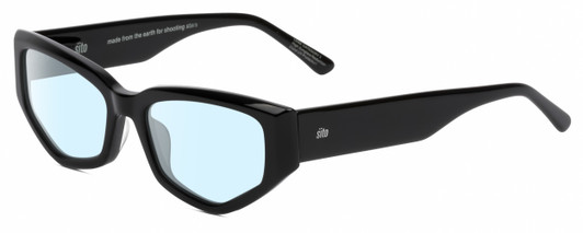 Profile View of SITO SHADES Diamond Designer Blue Light Blocking Eyeglasses in Gloss Black Unisex Rectangular Full Rim Acetate 55 mm