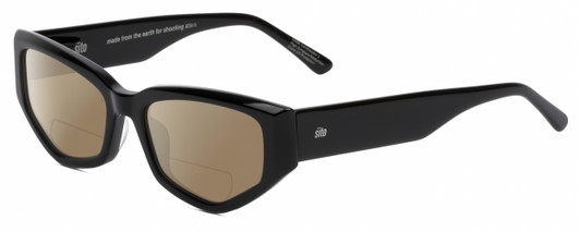 Profile View of SITO SHADES Diamond Designer Polarized Reading Sunglasses with Custom Cut Powered Amber Brown Lenses in Gloss Black Unisex Rectangular Full Rim Acetate 55 mm