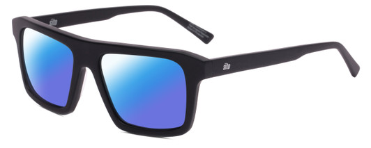 Profile View of SITO SHADES Gt Designer Polarized Sunglasses with Custom Cut Blue Mirror Lenses in Matte Black Unisex Square Full Rim Acetate 54 mm