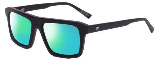 Profile View of SITO SHADES Gt Designer Polarized Reading Sunglasses with Custom Cut Powered Green Mirror Lenses in Matte Black Unisex Square Full Rim Acetate 54 mm