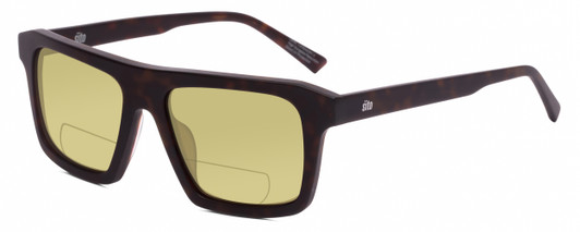 Profile View of SITO SHADES Gt Designer Polarized Reading Sunglasses with Custom Cut Powered Sun Flower Yellow Lenses in Matte Chestnut Tortoise Havana Brown Unisex Square Full Rim Acetate 54 mm