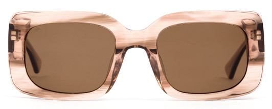 Front View of SITO SHADES Indi Unisex Sunglasses in Brown Striped Crystal/Polarized Amber 50mm