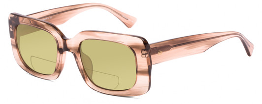 Profile View of SITO SHADES Indi Designer Polarized Reading Sunglasses with Custom Cut Powered Sun Flower Yellow Lenses in Biscotti Brown Striped Crystal Unisex Square Full Rim Acetate 50 mm