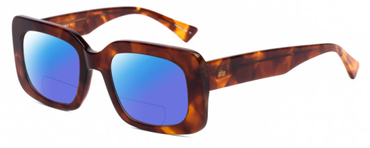 Profile View of SITO SHADES Indi Designer Polarized Reading Sunglasses with Custom Cut Powered Blue Mirror Lenses in Burnt Orange Brown Tortoise Havana Unisex Square Full Rim Acetate 50 mm