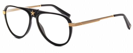 Profile View of Elton John CAPTAIN FANTASTIC Designer Progressive Lens Blue Light Blocking Eyeglasses in Gloss Black Gold Unisex Pilot Full Rim Acetate 56 mm