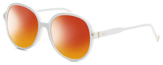 Profile View of Elton John DODGERS 1975 Designer Polarized Sunglasses with Custom Cut Red Mirror Lenses in White Unisex Round Full Rim Acetate 59 mm