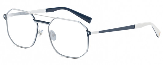 Profile View of Elton John DODGER STADIUM Designer Reading Eye Glasses in White Royal Blue Unisex Hexagonal Full Rim Stainless Steel 56 mm