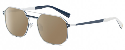 Profile View of Elton John DODGER STADIUM Designer Polarized Sunglasses with Custom Cut Amber Brown Lenses in White Royal Blue Unisex Hexagonal Full Rim Stainless Steel 56 mm