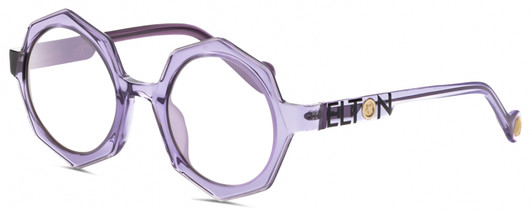 Profile View of Elton John ENCORE Designer Progressive Lens Blue Light Blocking Eyeglasses in Purple Crystal Unisex Octagonal Full Rim Acetate 49 mm