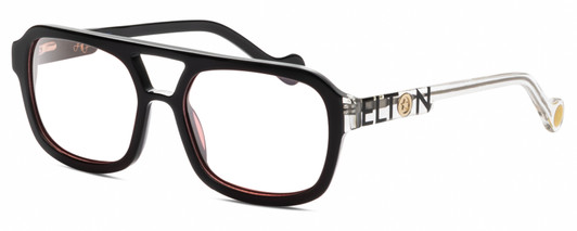 Profile View of Elton John HEADLINER Designer Single Vision Prescription Rx Eyeglasses in Gloss Black Clear Crystal Unisex Square Full Rim Acetate 53 mm