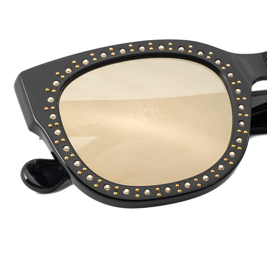 Top View of Elton John LEGEND Cateye Sunglasses Black Silver/Polarized Grey Gold Mirror 52mm