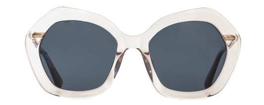 Front View of Elton John A-LIST Women's Sunglasses Pink Crystal Navy Gold/Polarized Blue 55 mm
