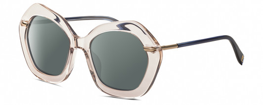 Profile View of Elton John A-LIST Designer Polarized Sunglasses with Custom Cut Smoke Grey Lenses in Blush Pink Crystal Navy Blue Gold Ladies Hexagonal Full Rim Acetate 55 mm