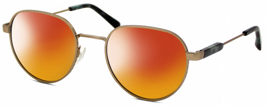 Profile View of Elton John BOHEMIAN Designer Polarized Sunglasses with Custom Cut Red Mirror Lenses in Antique Light Gold Green Blue Tortoise Ladies Oval Full Rim Metal 48 mm