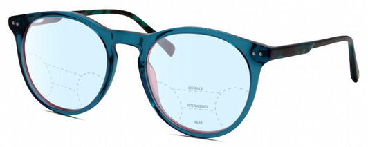 Profile View of Elton John CARIBOU Designer Progressive Lens Blue Light Blocking Eyeglasses in Electric Blue Green Crystal Unisex Round Full Rim Acetate 51 mm