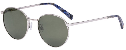 Profile View of Elton John CHOPIN Unisex Round Sunglasses Platinum Silver Brown Grey/Green 50 mm