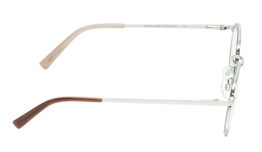 Side View of Elton John CHOPIN Designer Reading Eye Glasses in Platinum Silver Brown Grey Unisex Round Full Rim Metal 50 mm