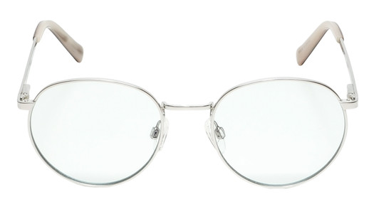 Front View of Elton John CHOPIN Designer Reading Eye Glasses in Platinum Silver Brown Grey Unisex Round Full Rim Metal 50 mm 