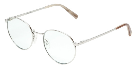 Profile View of Elton John CHOPIN Designer Reading Eye Glasses in Platinum Silver Brown Grey Unisex Round Full Rim Metal 50 mm