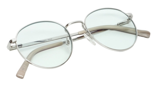 Top View of Elton John CHOPIN Designer Reading Eye Glasses in Platinum Silver Brown Grey Unisex Round Full Rim Metal 50 mm