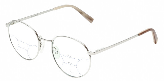 Profile View of Elton John CHOPIN Designer Progressive Lens Blue Light Blocking Eyeglasses in Platinum Silver Brown Grey Unisex Round Full Rim Metal 50 mm