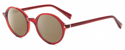 Profile View of Elton John CHORISTER Designer Polarized Reading Sunglasses with Custom Cut Powered Amber Brown Lenses in Ruby Red Crystal Unisex Round Full Rim Acetate 46 mm