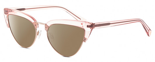 Profile View of Elton John DOO WOP 1 Designer Polarized Sunglasses with Custom Cut Amber Brown Lenses in Rose Pink Crystal Gold Ladies Cat Eye Full Rim Acetate 54 mm