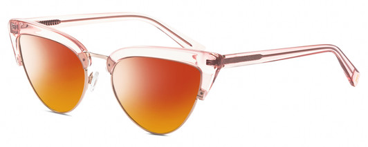 Profile View of Elton John DOO WOP 1 Designer Polarized Sunglasses with Custom Cut Red Mirror Lenses in Rose Pink Crystal Gold Ladies Cat Eye Full Rim Acetate 54 mm