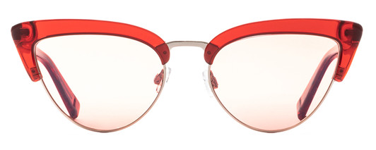 Front View of Elton John DOO WOP 2 Womens Cat Eye Sunglasses Ruby Red Crystal Silver/Pink 54mm