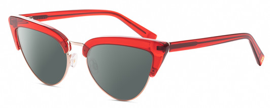 Profile View of Elton John DOO WOP 2 Designer Polarized Sunglasses with Custom Cut Smoke Grey Lenses in Ruby Red Crystal Silver Ladies Cat Eye Full Rim Acetate 54 mm