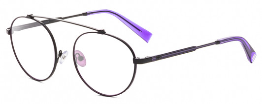 Profile View of Elton John DREAMER 2 Designer Blue Light Blocking Eyeglasses in Light Gold Fuchsia Pink Ladies Round Full Rim Metal 54 mm
