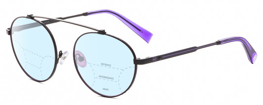 Profile View of Elton John DREAMER 2 Designer Progressive Lens Blue Light Blocking Eyeglasses in Light Gold Fuchsia Pink Ladies Round Full Rim Metal 54 mm
