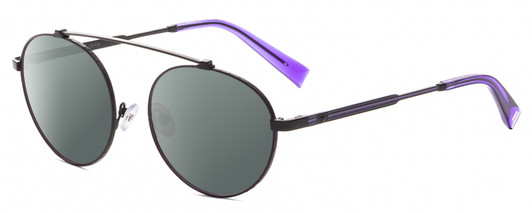 Profile View of Elton John DREAMER 2 Designer Polarized Sunglasses with Custom Cut Smoke Grey Lenses in Light Gold Fuchsia Pink Ladies Round Full Rim Metal 54 mm