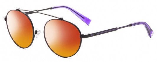 Profile View of Elton John DREAMER 2 Designer Polarized Sunglasses with Custom Cut Red Mirror Lenses in Light Gold Fuchsia Pink Ladies Round Full Rim Metal 54 mm