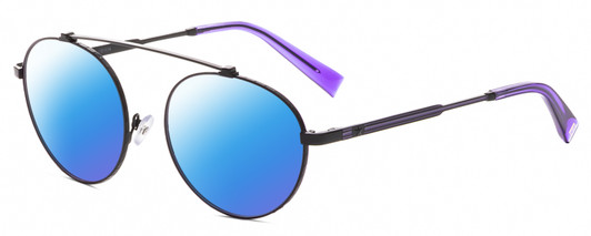 Profile View of Elton John DREAMER 2 Designer Polarized Sunglasses with Custom Cut Blue Mirror Lenses in Light Gold Fuchsia Pink Ladies Round Full Rim Metal 54 mm