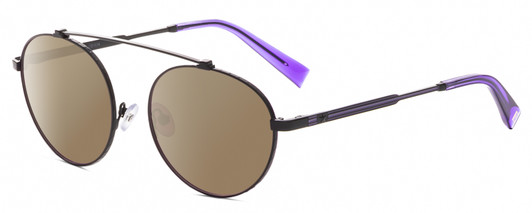 Profile View of Elton John DREAMER 2 Designer Polarized Sunglasses with Custom Cut Amber Brown Lenses in Light Gold Fuchsia Pink Ladies Round Full Rim Metal 54 mm