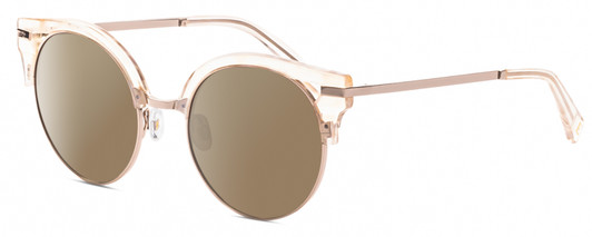 Profile View of Elton John DUCKTAIL 3 Designer Polarized Sunglasses with Custom Cut Amber Brown Lenses in Gold Holographic Crystal Ladies Cat Eye Full Rim Metal 52 mm