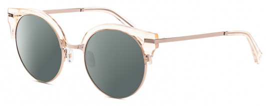 Profile View of Elton John DUCKTAIL 3 Designer Polarized Sunglasses with Custom Cut Smoke Grey Lenses in Gold Holographic Crystal Ladies Cat Eye Full Rim Metal 52 mm