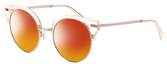 Profile View of Elton John DUCKTAIL 3 Designer Polarized Sunglasses with Custom Cut Red Mirror Lenses in Gold Holographic Crystal Ladies Cat Eye Full Rim Metal 52 mm